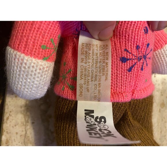DunDee Collectors Choice Sock Monkey Plush Toy Pink Snowflake Sweater & Pom Hat - Picture 5 of 6